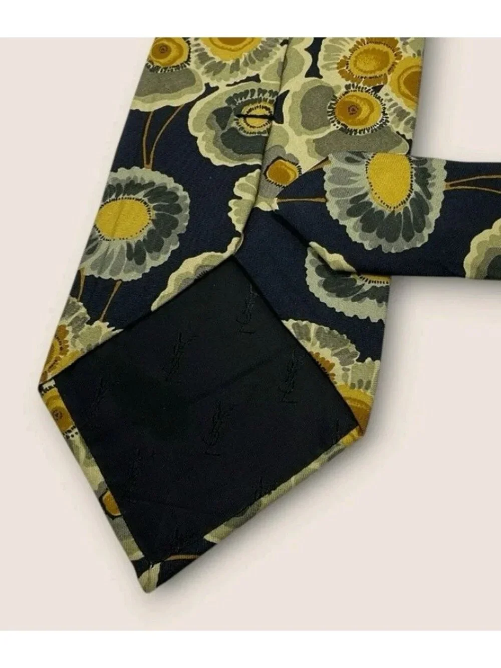 YVES SAINT LAURENT  Silk Tie ITALY Black Yellow Gray Floral W:3.8